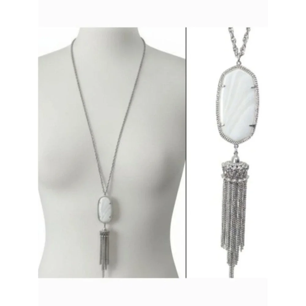 NWOT Kendra Scott White Marble Stone & Silver Tassel‎ Rayne 32